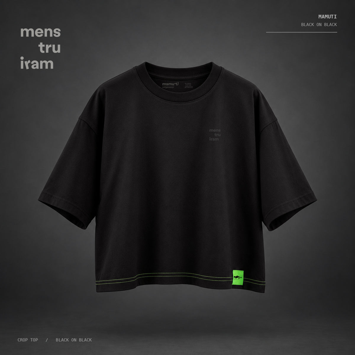 crop top 'menstruiram' — black on black