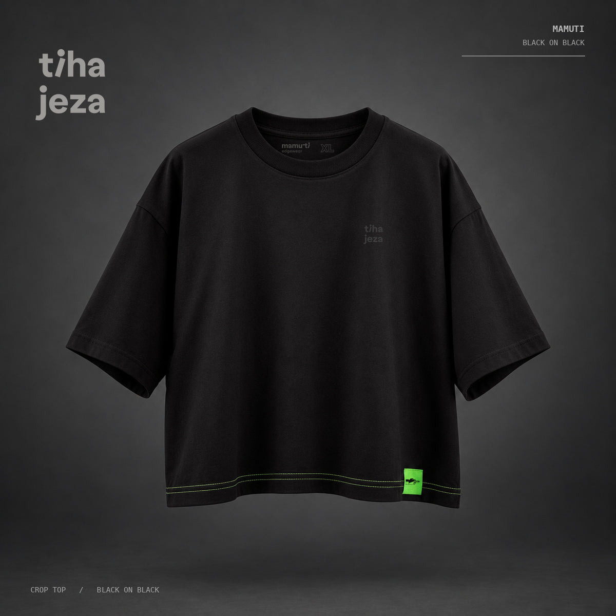 crop top 'tiha jeza' — black on black