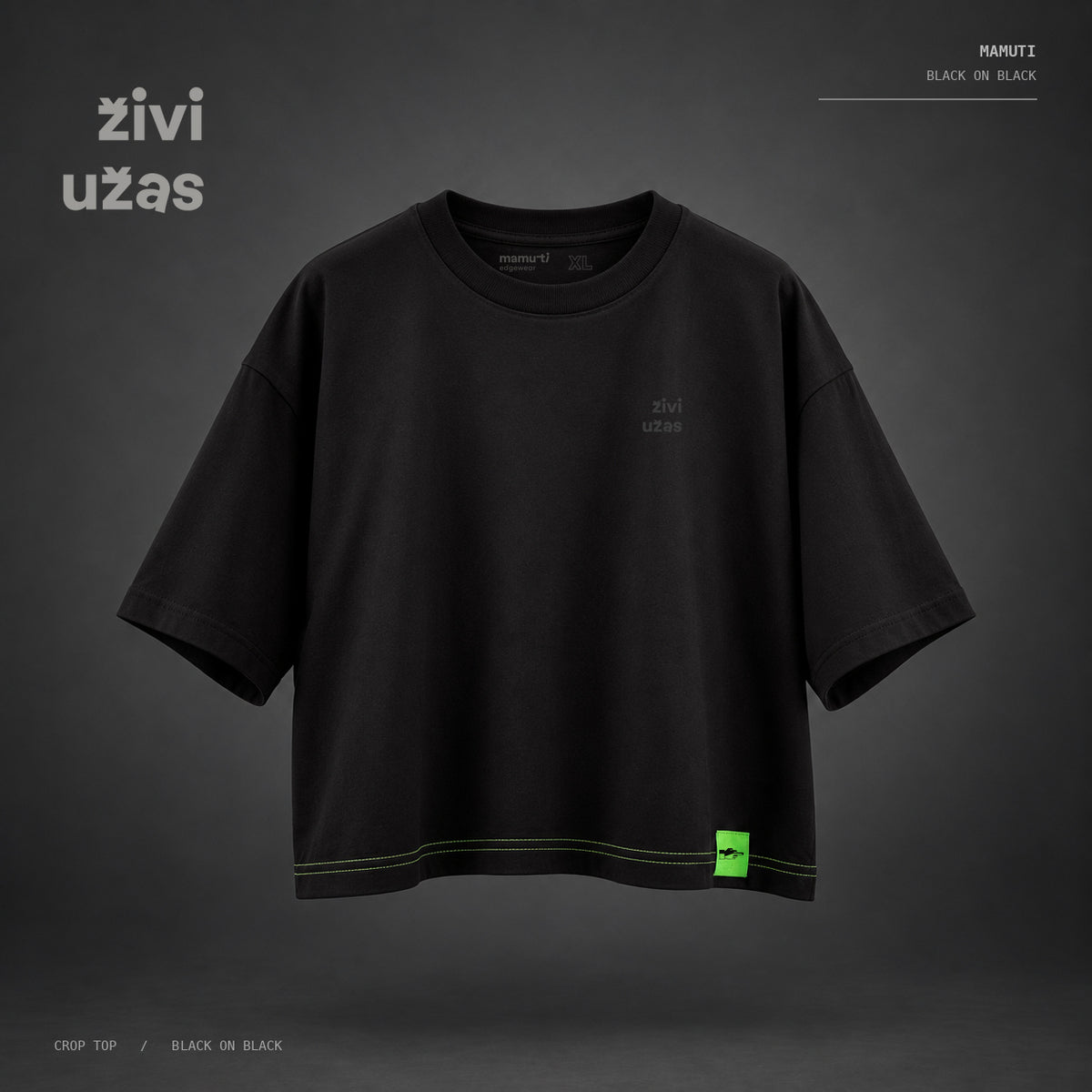 crop top 'živi užas' — black on black